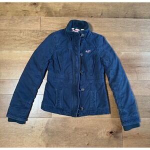 Hollister Navy Plaid Zip Up Button Jacket Cotton Y2K‎ VTG Women's Small Stylish